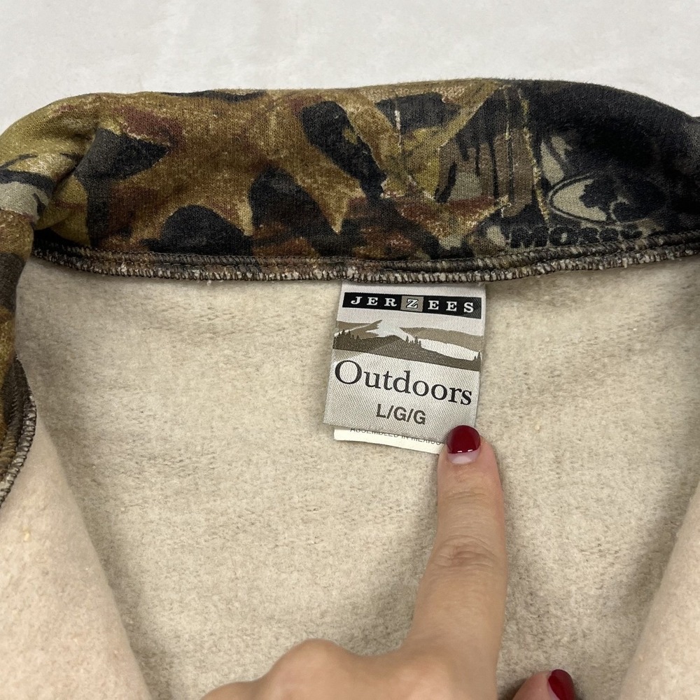 Jerzees Quarter Zip Sweatshirt Mens Large Camo Mossy Oak Break Up Pullover - Picture 3 of 8